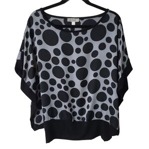 Dress Barn Black and Gray Polka Dot Blouse Size Large